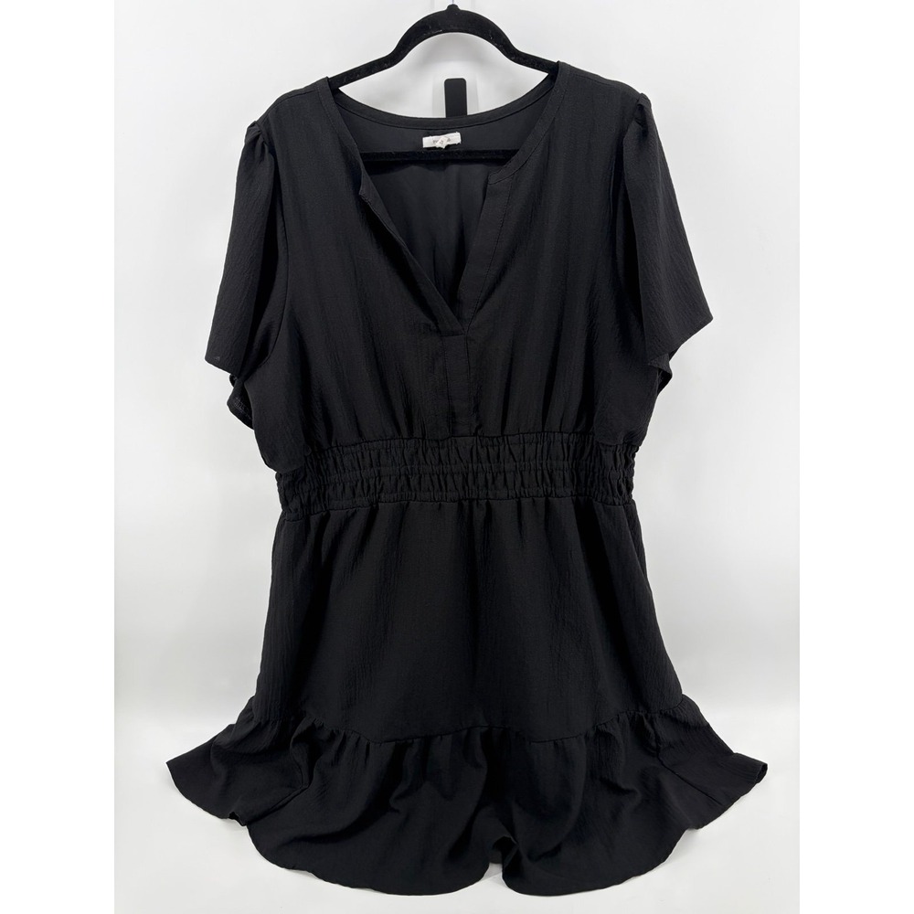 Maurices, Textured Mini Dress, Black V Neck, Elastic Waist, Flutter Tiered Hem,